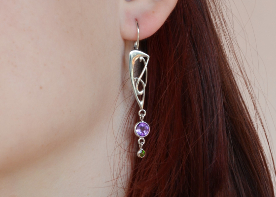Náušnice – ametysty a chromdiopsidy