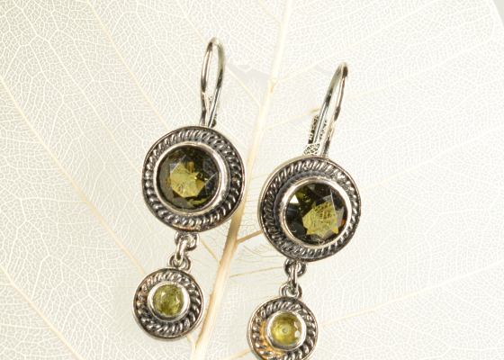 Náušnice - dvoutečník - vltavíny a olivíny