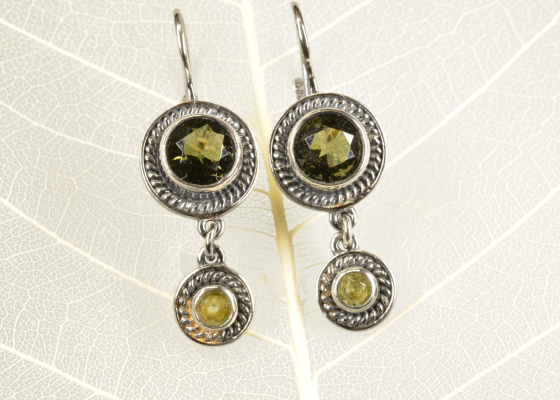 Náušnice - dvoutečník - vltavíny a olivíny