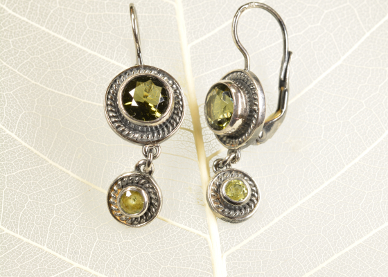 Náušnice - dvoutečník - vltavíny a olivíny