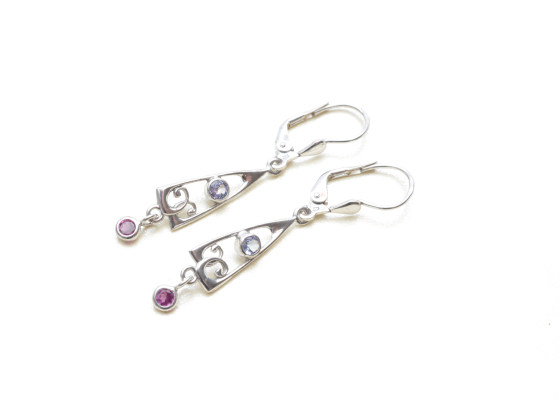 Náušnice – safíry a rhodonity