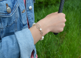 Náramek - srdce s perlami